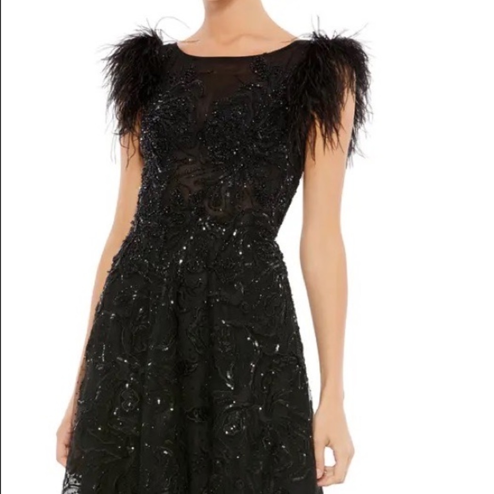 Mac Duggal - Feather Cap Sleeve A-Line Gown